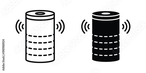Smart speaker icon editable vector pack. Black flat and line symbols