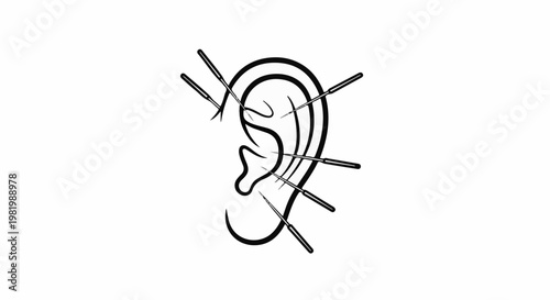 Stylized ear with acupuncture needles inserted