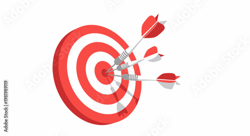 Dartboard with darts hitting bullseye achieving success goal concept