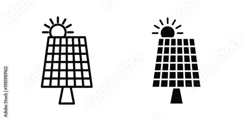 Solar panel icon editable vector pack. Black flat and line symbols