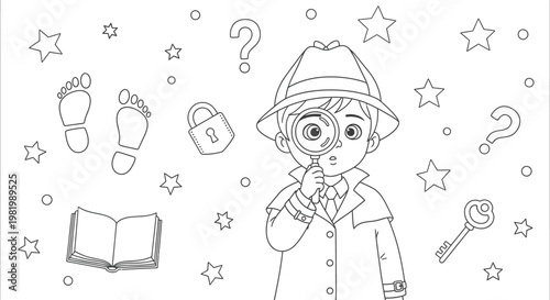 Child Detective with Magnifying Glass Investigating Clues, Mystery, and Secrets