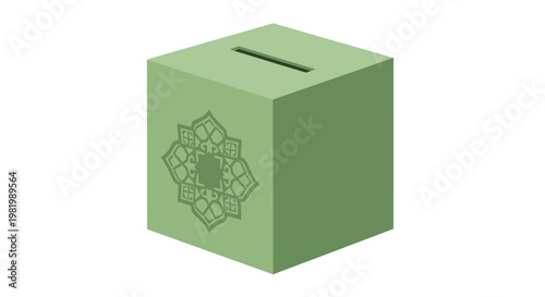 Green donation box with geometric pattern isolated on white background