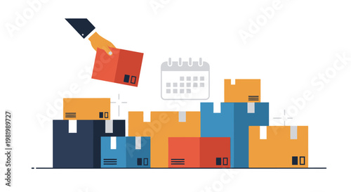 Delivery and logistics illustration with boxes and calendar concept