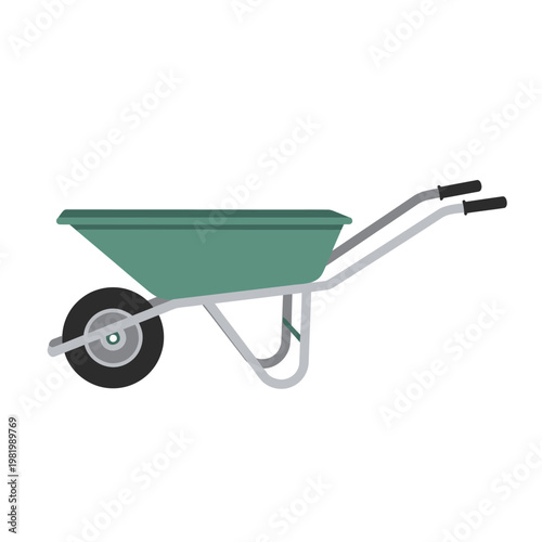 Green wheelbarrow illustration isolated on white background for gardening
