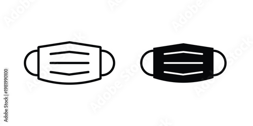 Surgical mask icon editable vector pack. Black flat and line symbols