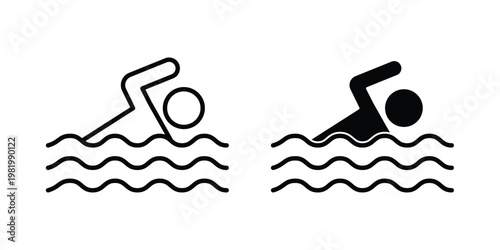 Swimming icon editable vector pack. Black flat and line symbols