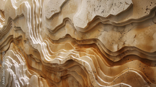 Eroded layered rock formation with wavy beige and brown strata geological detail