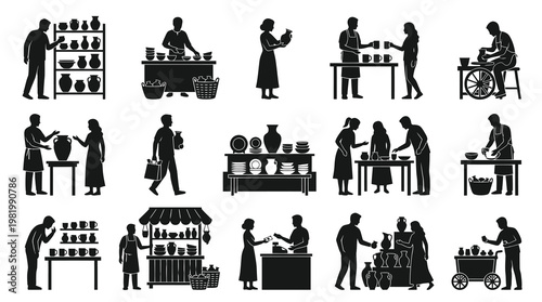 Black and White Silhouettes of Potters and Ceramic Sales