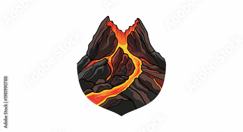 Stylized erupting volcano with lava flowing down its sides