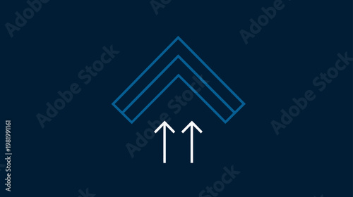 Modern Up Arrow and Chevron Icon Symbolizing Progress, Upload, Growth, and Achievement on Dark Blue Background