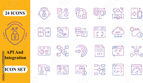 API and Integration Icon Set for Modern Software Connectivity and Data Exchange Systems.