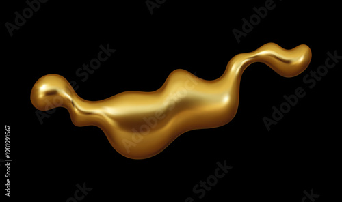 Golden drop, blob and fluid metal shape. Realistic splash of liquid gold, molten metal, or syrup. Abstract vector symbol of richness and quality for modern website accent and product presentation