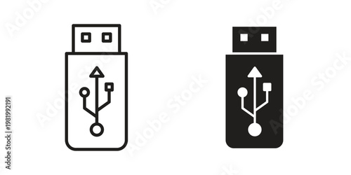 usb drive icon editable vector pack. Black flat and line symbols