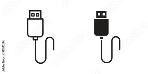Usb icon editable vector pack. Black flat and line symbols