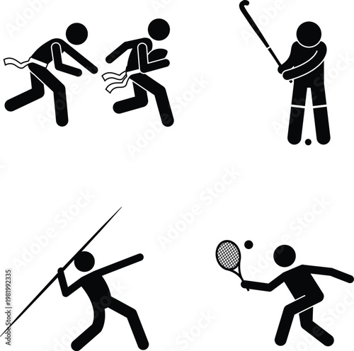 Active Sports, Competition, and Teamwork Black Solid Vector Silhouettes icon set