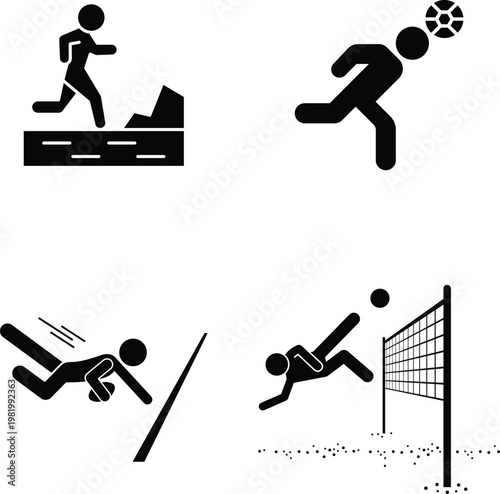 Active Sports, Competition, and Teamwork Black Solid Vector Silhouettes icon set