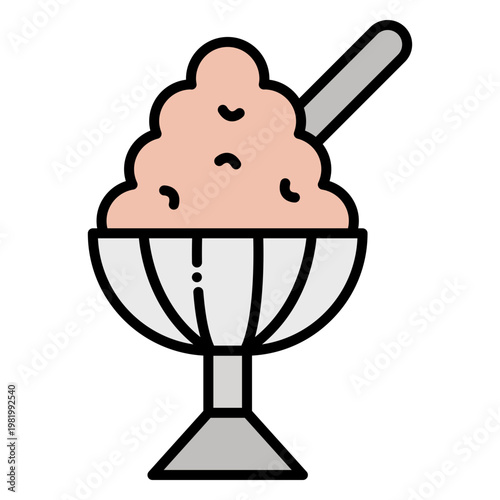 Ice Cream Sundae Icon with Spoon in Bowl