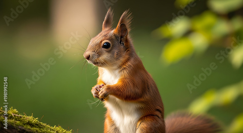 A cute squirrel standing on its hind legs in a natural outdoor setting