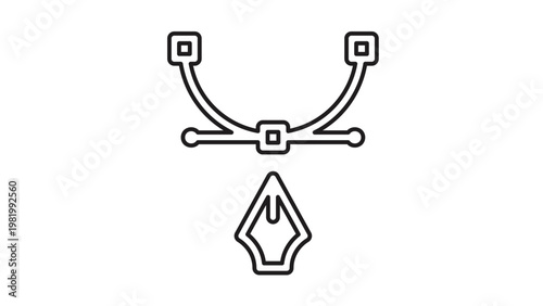 Professional vector icon illustration of a pen tool with a Bezier curve and anchor points, symbolizing graphic design, digital art creation, and vector path editing, isolated on white background.