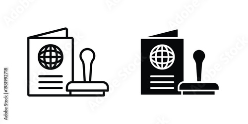 Visa icon editable vector pack. Black flat and line symbols