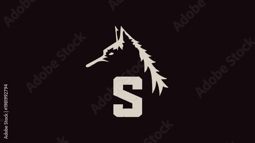 Modern abstract spiky wild canine head graphic with initial capital letter S. Contemporary minimalist design on dark background.