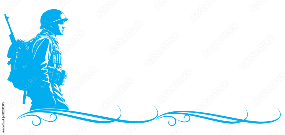 Obraz premium Vector illustration silhouette of an American soldier during D Day remembrance