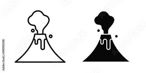 Volcano icon editable vector pack. Black flat and line symbols