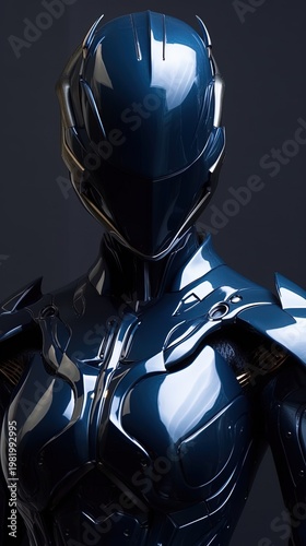 Futuristic Female Cyborg with Glowing Blue Lights, Advanced AI Robot Portrait in Dark Background