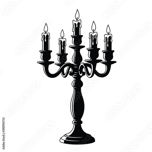 Black Candelabra with Lit Candles candle holder candlestick