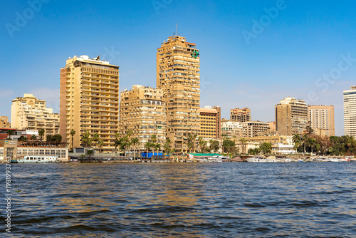 February 19, 2026, Cairo, Egypt, the full-flowing Nile River. The largest city in the Middle East and Africa. View from a pleasure boat.