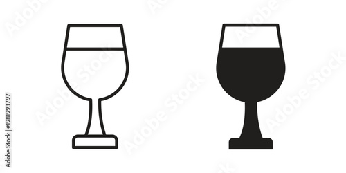 Wine glass icon editable vector pack. Black flat and line symbols