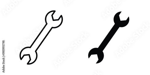 Wrench icon editable vector pack. Black flat and line symbols