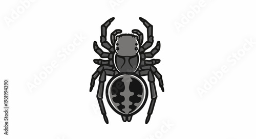 Stylized illustration of a dark-colored spider on a white background