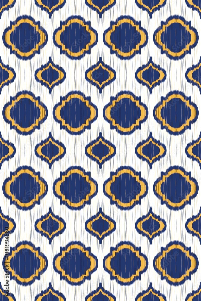 Fototapeta premium Abstract ethnic art, ikat, fabric, fabric patterns consisting of blue and yellow lines, indigenous fabric patterns, print, customs, decorative walls, carpet patterns, scarves, covers.