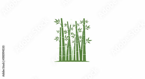 Stylized green bamboo stalks with leaves on a white background