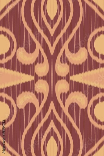 Abstract ethnic art, ikat, fabric, fabric patterns consisting of brown and yellow lines, indigenous fabric patterns, print, customs, decorative walls, carpet patterns, scarves, covers.