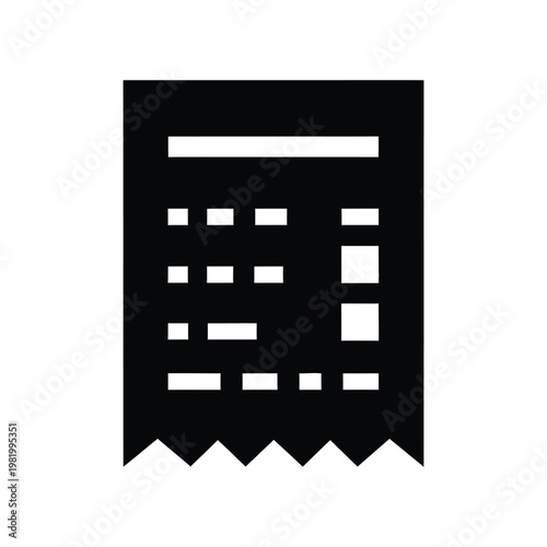 Minimalist black receipt with white text lines and jagged bottom edge