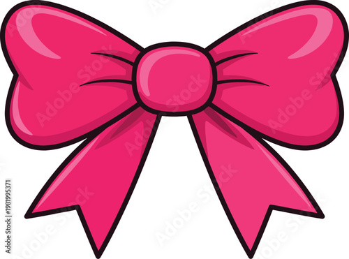 A vibrant pink bow with flowing ribbons and a central knot