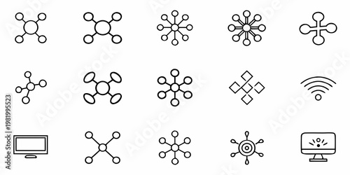 A set of minimal network connection icons in a flat vector graphic design