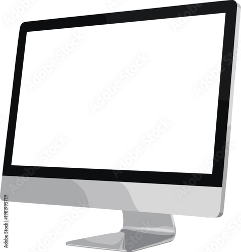 Modern silver desktop computer monitor turned off on white background minimalist technology setup