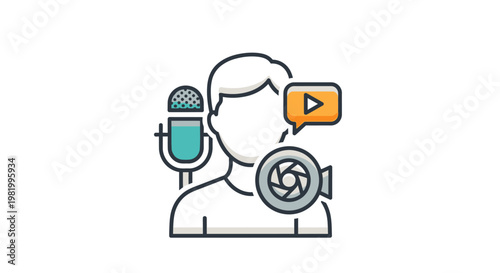 Person with microphone camera and video symbol concept illustration