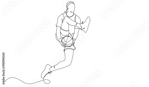 Basketball player jumping for a dunk artline