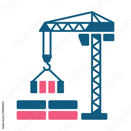 Crane lifting construction materials at a building site