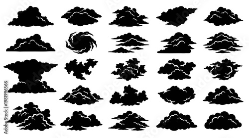 Weather  Sky Clouds and Smoke Silhouettes Vector Set - Storms, Atmosphere, Graphic Design