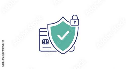 Secure online payment illustration with credit card and protective shield