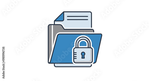 Secured file folder icon with document and lock symbol illustration