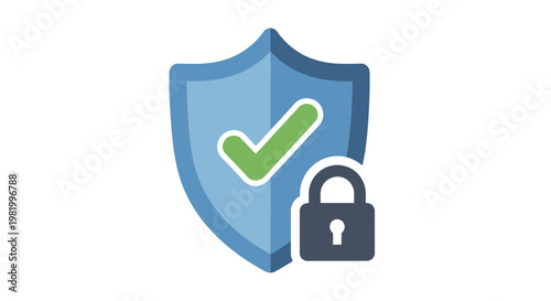Security shield icon with checkmark and lock symbol for protection