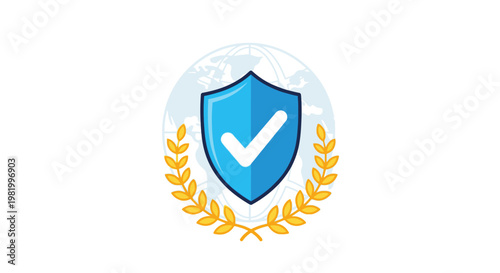 Shield icon with check mark and laurel wreath representing protection
