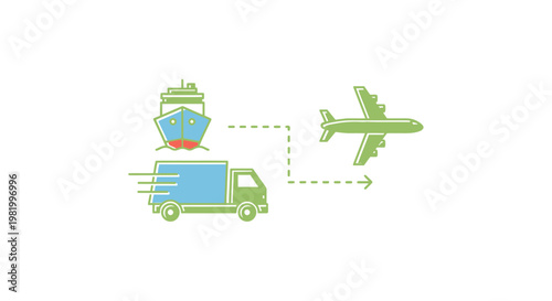 Shipping transportation logistics concept with cargo ship truck and airplane