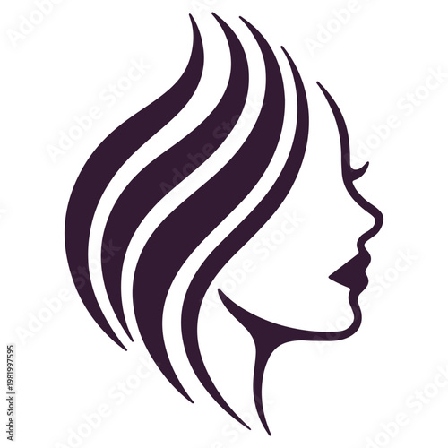 Graceful silhouette of a woman with long flowing hair in profile view